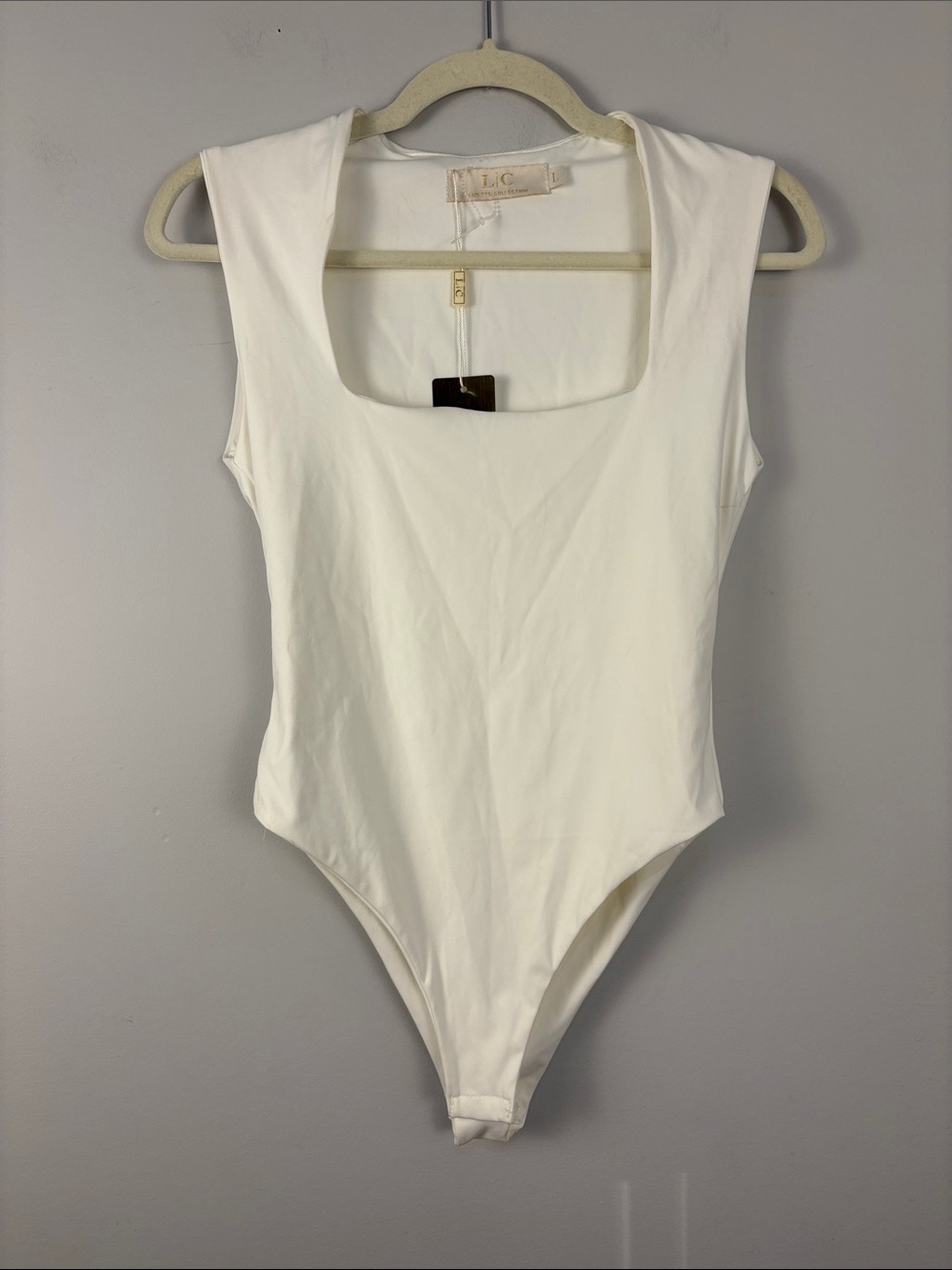 NWT Lizette Collection White Square-Neck Bodysuit Size Large